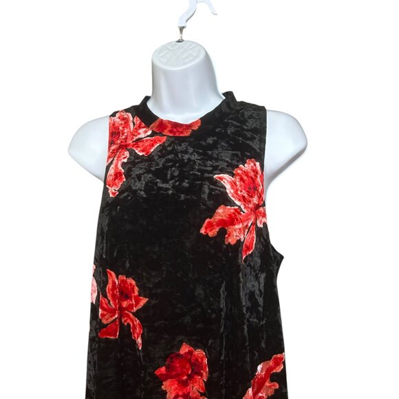 Eclipse Black Red Velour Floral Sleeveless Flowy Comfy Dress Size M - Picture 3 of 5